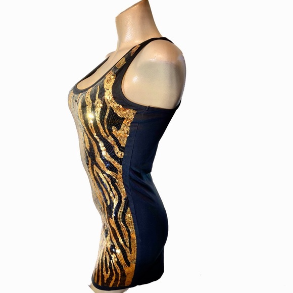 Gold & Black Sequin Mini Bodycon Party Dress- Many sizes available - Picture 4 of 7